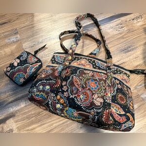 Vera Bradley Black and Brown Paisley Tote Purse and Wallet